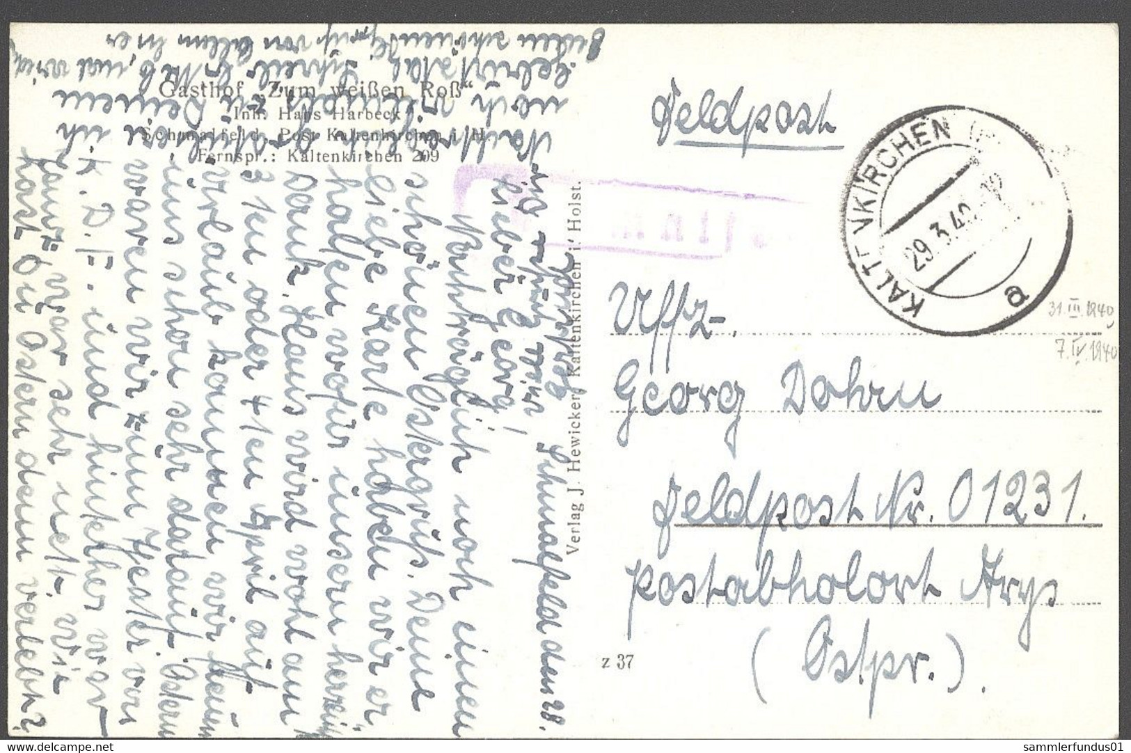 AK/CP Schmalfeld  Kaltenkirchen  Gasthof Zum Weißen Roß   Gel/circ.1940    Erhaltung/Cond. 1-  Nr. 01390 - Kaltenkirchen