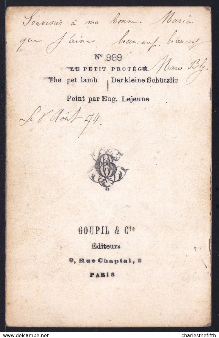 Vers 1874 PHOTO CDV GOUPIL - Le Petit Protégé - Bergère - Agneau - Photo De Tableau De Eug. Lejeune - Old (before 1900)