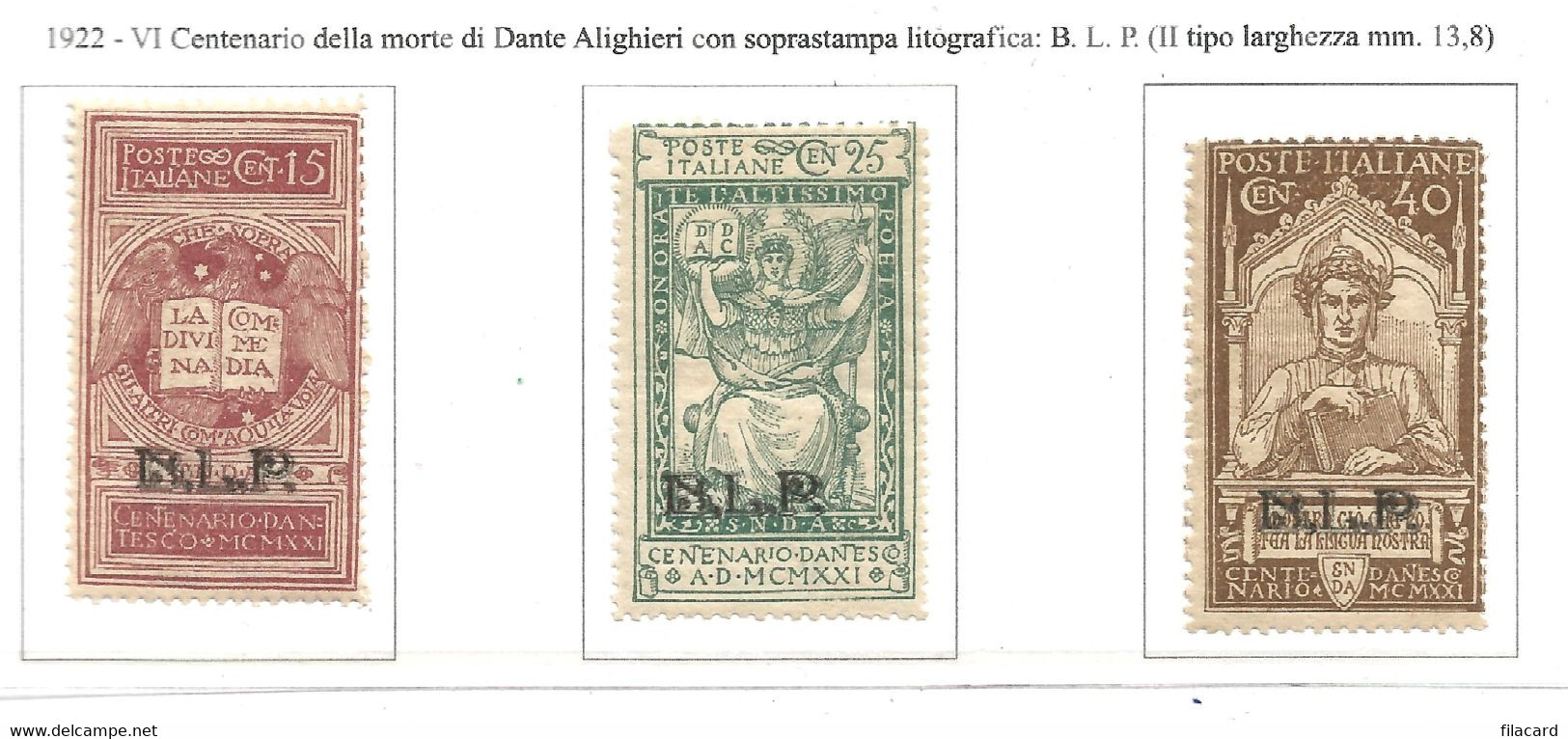 Italia Italy Italien Italie 1922 BLP  Morte Dante  B.L.P.  Serie MNH** Non Emessi - BM Für Werbepost (BLP)