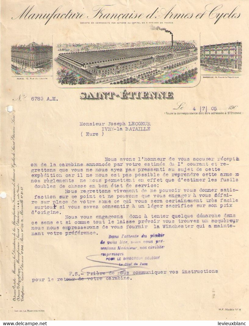 Manufacture Française D'Armes  Et Cycles/Saint Etienne/LECOEUR/Fab.Ivry La Bataille/Eure/1905      FACT527 - Sports & Tourism