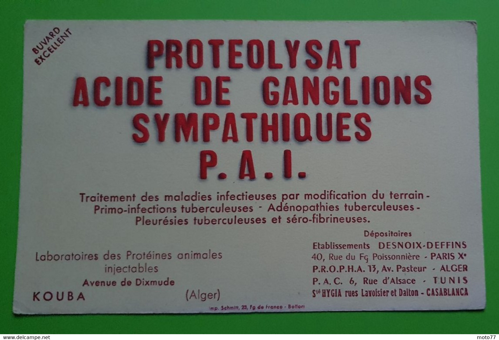 Buvard 1012 - Laboratoire Des Protéines Animales Kouba ALGER - Etat D'usage: Voir Photos- 21x13.5 Cm Environ - Vers 1950 - Produits Pharmaceutiques