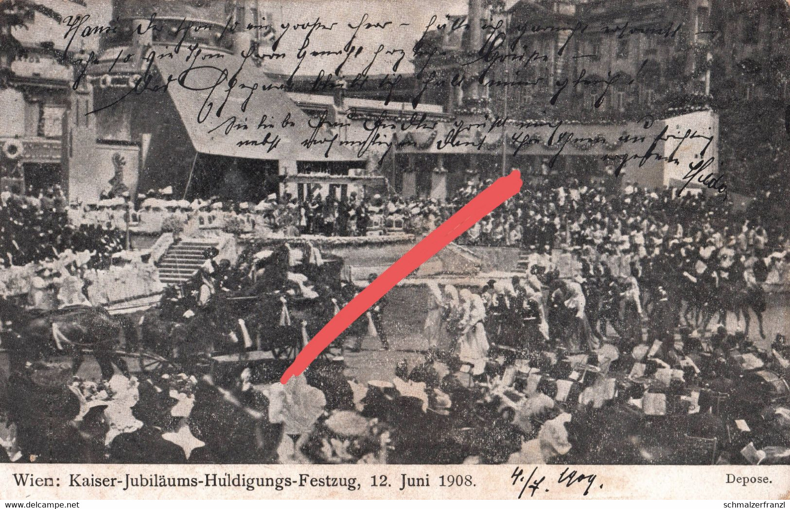 AK Wien Kaiser Franz Joseph I Jubiläums Huldigungs Festzug 12. Juni 1908 Schönbrunn Prater Ringstraße ? K U K Anlaßkarte - Ringstrasse