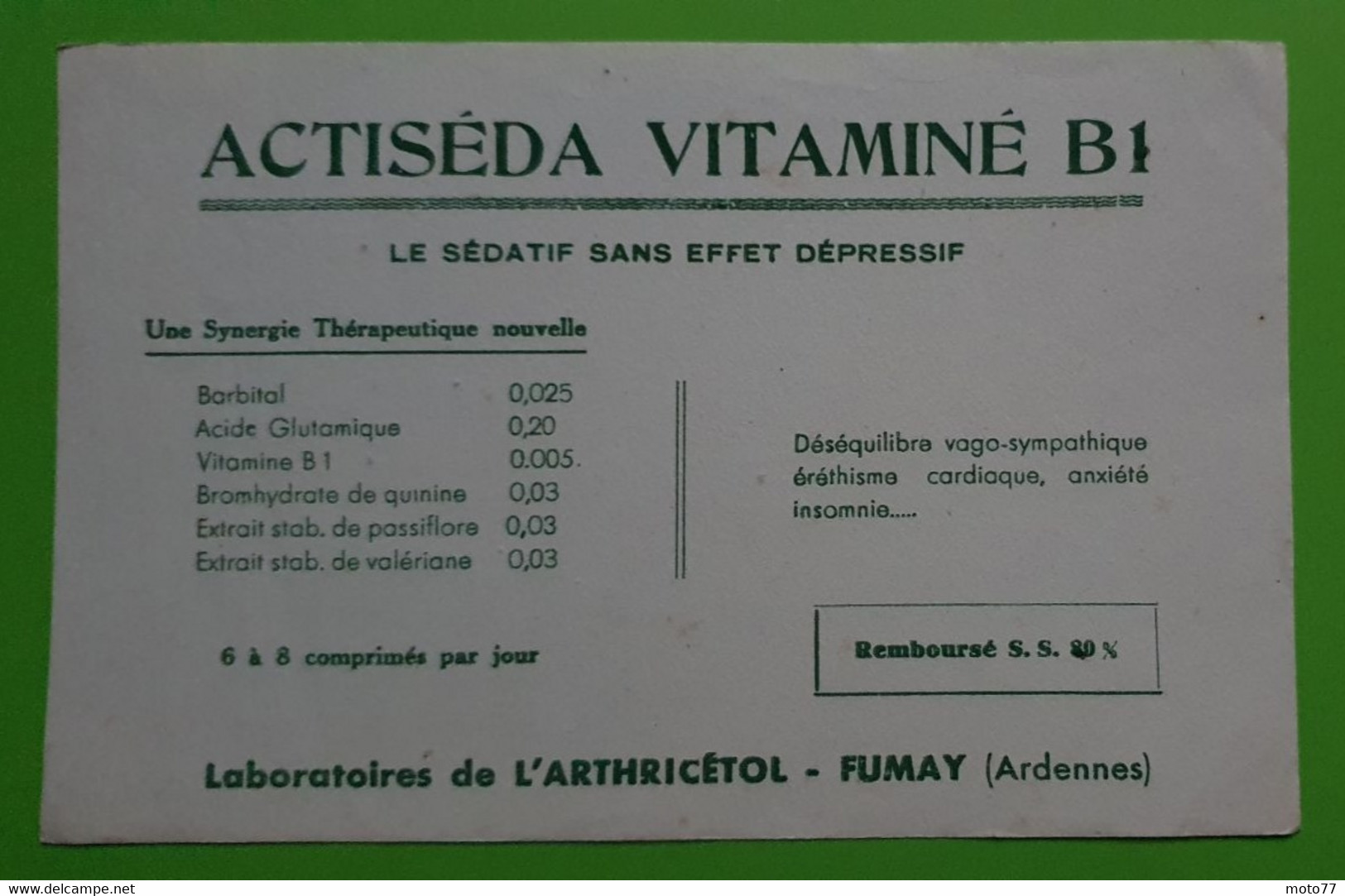 Buvard 1016 - Laboratoire - ACTISEDA VITAMINE B1 - Etat D'usage: Voir Photos- 21x13.5 Cm Environ - Vers 1950 - Produits Pharmaceutiques