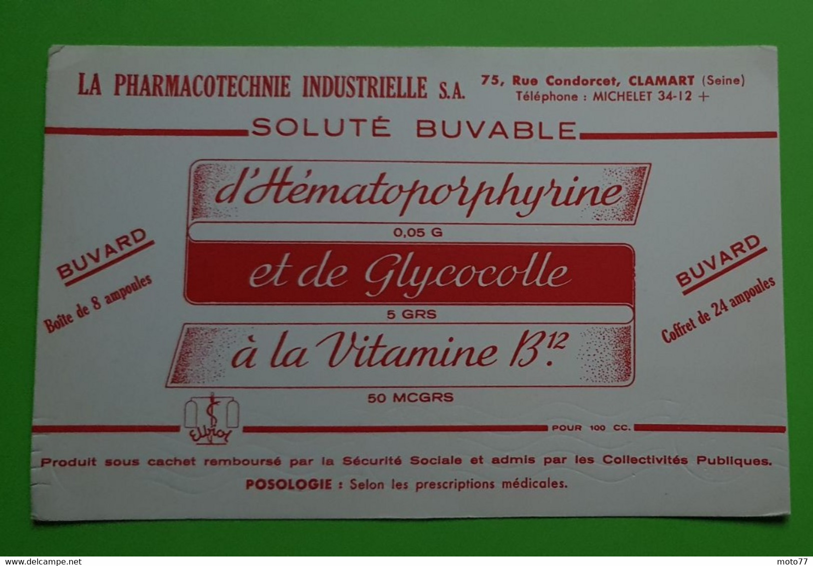 Buvard 1022 - Laboratoire - HEMATOPORPHYRINE  - Etat D'usage: Voir Photos- 21x13.5 Cm Environ - Vers 1950 - Produits Pharmaceutiques