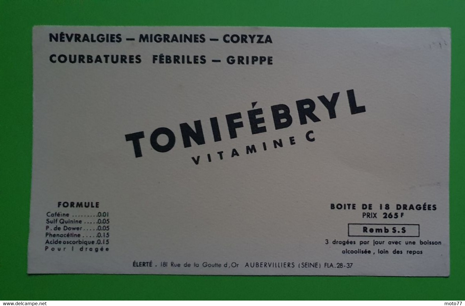 Buvard 1024 - Laboratoire Elerté - TONIFEBRYL - Etat D'usage: Voir Photos- 21x12.5 Cm Environ - Vers 1950 - Produits Pharmaceutiques