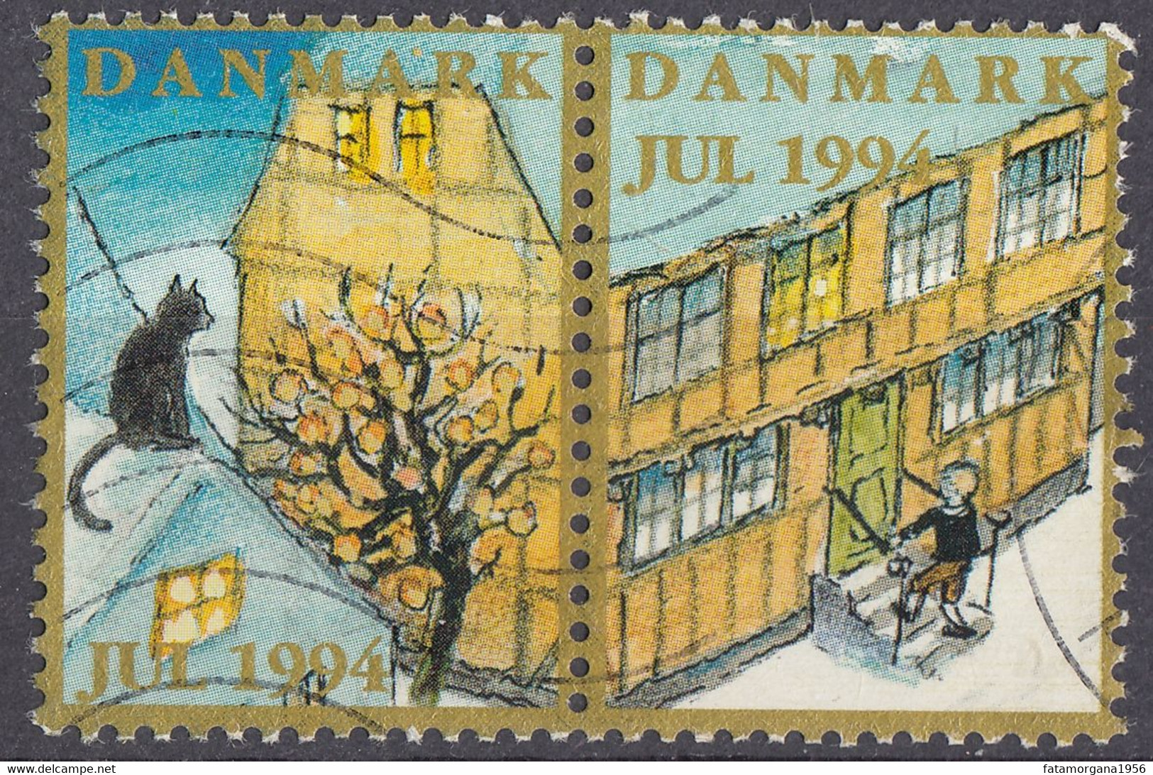 DANMARK - 1994 - Coppia Obliterata Di Erinnofili In Tema Natalizio. - Variétés Et Curiosités