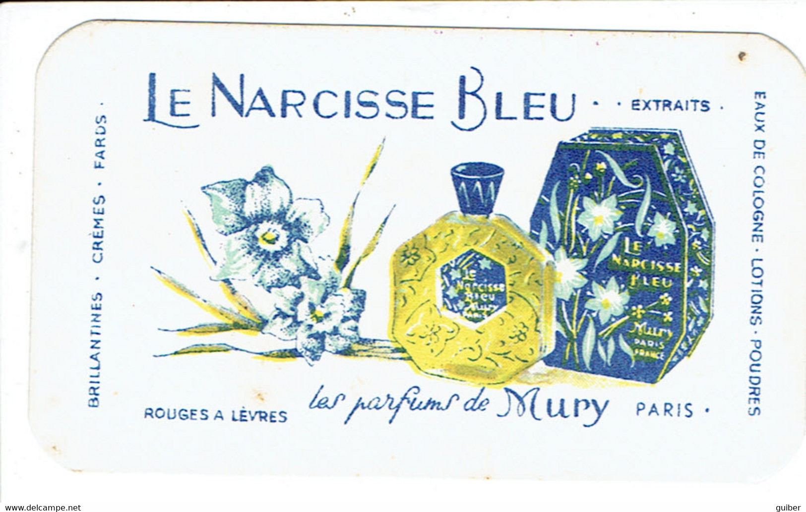 Carte Parfumée Parfum Le Narcisse Bleu Mury Paris Vendue Par Charlier Neufchateau - Antiquariat (bis 1960)
