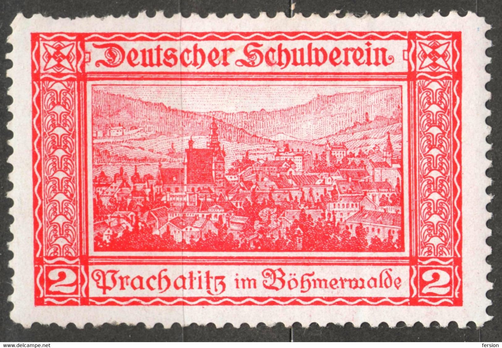 Prachatice Prachatitz CATHEDRAL Czechia Bohemia Germany Austria Label Cinderella Vignette SCHOOL Deutscher Schulverein - ...-1918 Prefilatelia