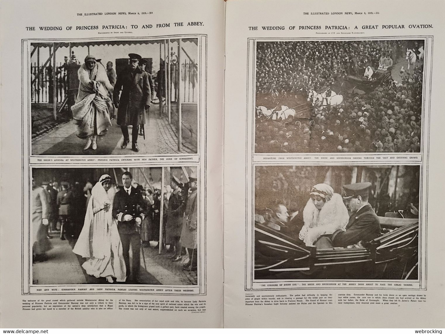 Complete Vintage Magazine - The Illustrated London News - March 8, 1919 - The Wedding Of Princess Patricia - Europe