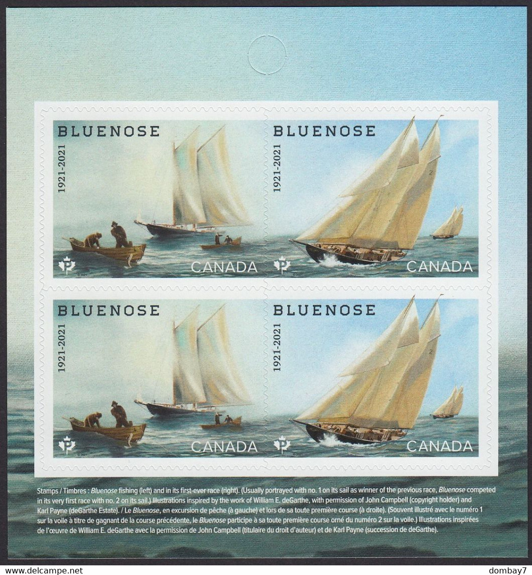 Qc.b BLUENOSE SHIP /YACHT / BOAT - 100TH ANNIVERSARY = BACK Page/Pane Of 4 Stamps (2 Pairs) From Booklet MNH Canada 2021 - Pagine Del Libretto