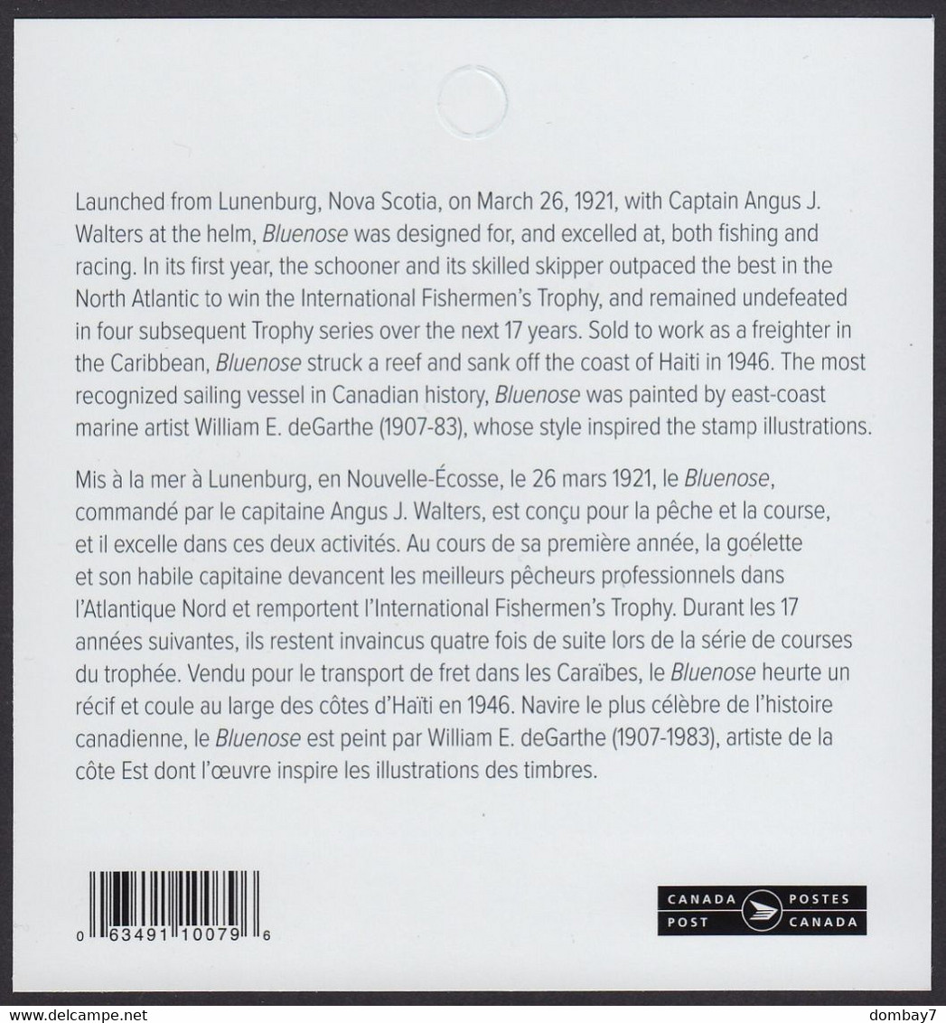 Qc.b BLUENOSE SHIP /YACHT / BOAT - 100TH ANNIVERSARY = BACK Page/Pane Of 4 Stamps (2 Pairs) From Booklet MNH Canada 2021 - Heftchenblätter