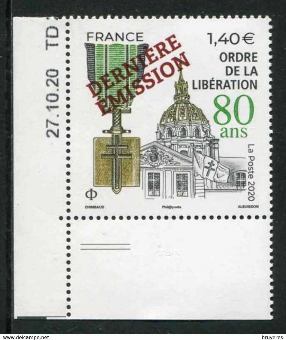 TIMBRE** De 2021 En Coin De Feuille "1,40 € - ORDRE DE LA LIBERATION Surchagé DERNIERE EMISSION" (2 Traits Dans Marge) - Neufs