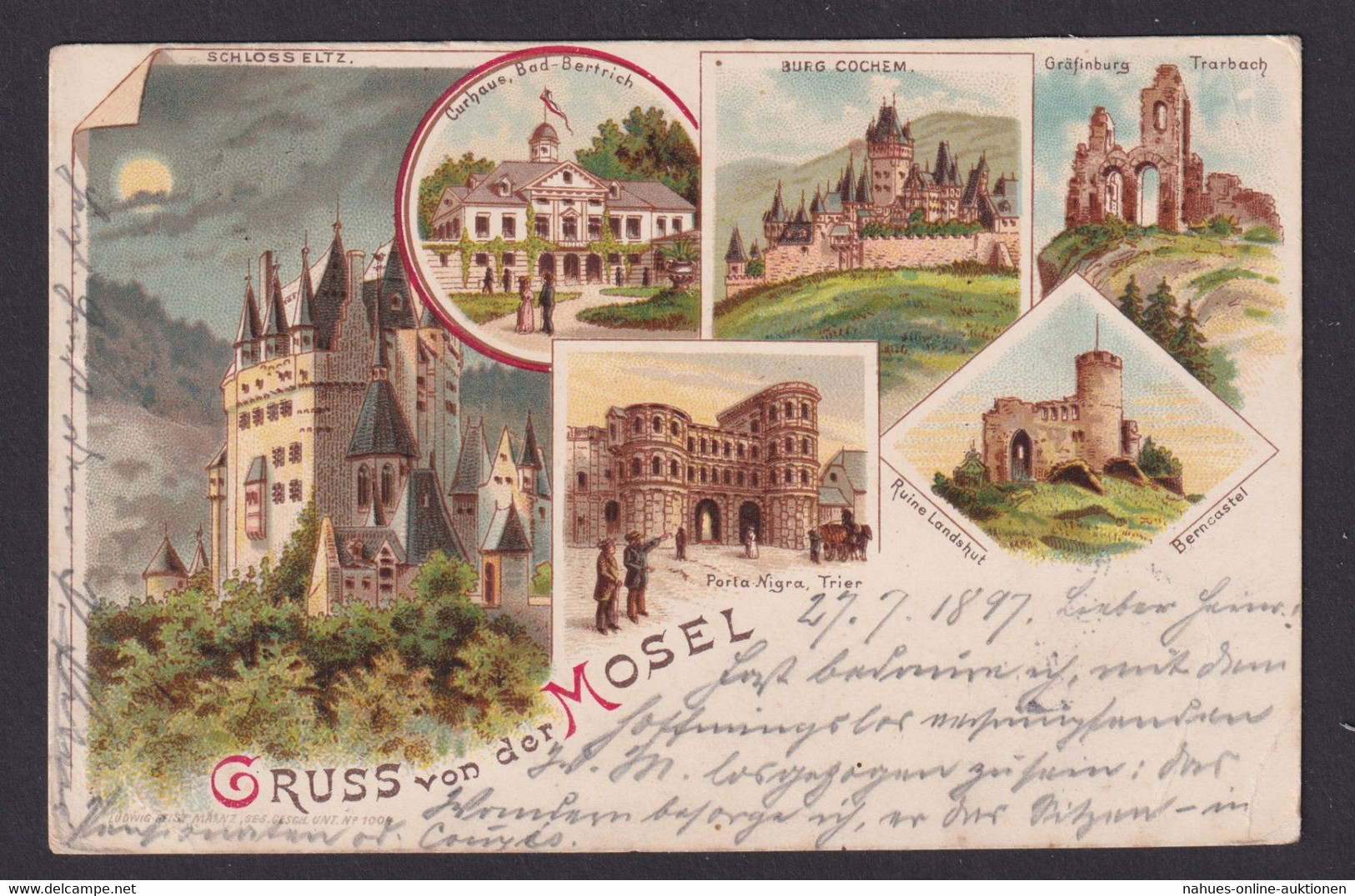 Ansichtskarte Bahnpost V. Metz N. Coblenz Zug 842 Mosel Fluss Schloss Eltz Burg - Ohne Zuordnung