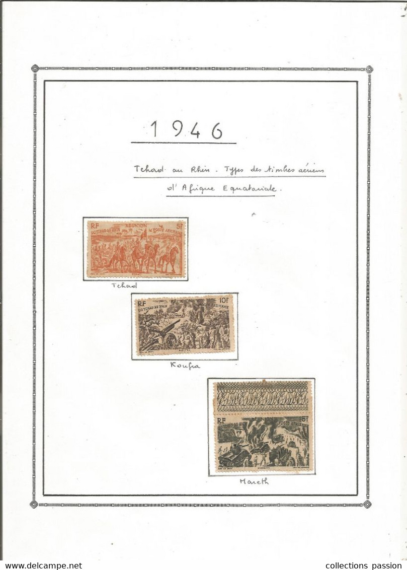 TIMBRE , Neuf , Sur Charnière, REUNION, 1946,  Tchad Au Rhin , Poste Aérienne, LOT DE 3 TIMBRES, Frais Fr 1.65 E - Nuevos