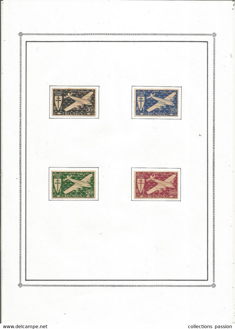 TIMBRE , Neuf , Sur Charnière, REUNION, France Libre , Poste Aérienne, LOT DE 4 TIMBRES, Frais Fr 1.65 E - Nuevos