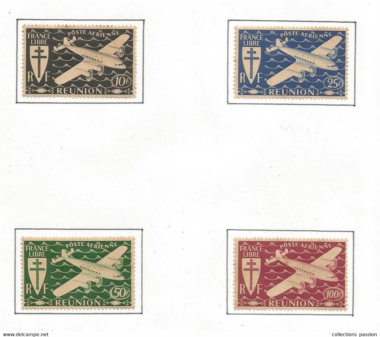 TIMBRE , Neuf , Sur Charnière, REUNION, France Libre , Poste Aérienne, LOT DE 4 TIMBRES, Frais Fr 1.65 E - Nuevos