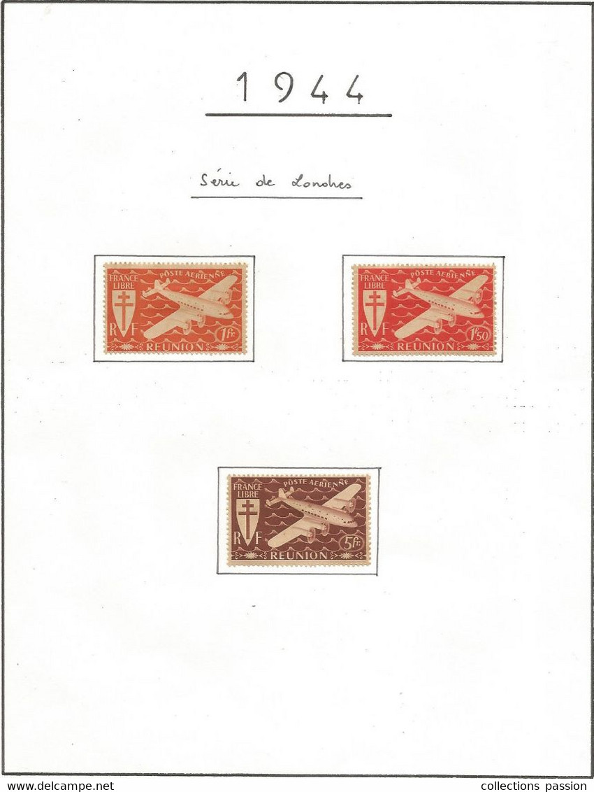 TIMBRE , Neuf , Sur Charnière, REUNION, France Libre,poste Aérienne, Série De Londres, LOT DE 3 TIMBRES, Frais Fr 1.65 E - Nuovi