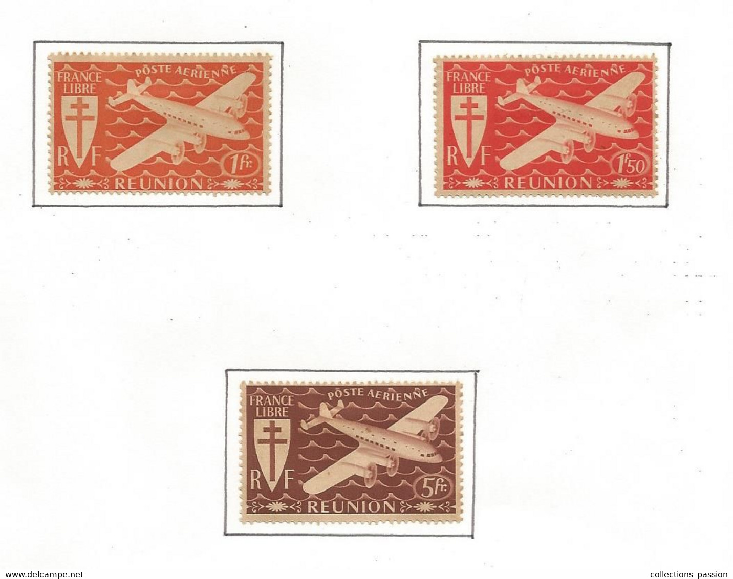 TIMBRE , Neuf , Sur Charnière, REUNION, France Libre,poste Aérienne, Série De Londres, LOT DE 3 TIMBRES, Frais Fr 1.65 E - Neufs