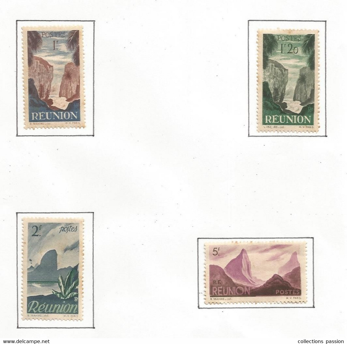 TIMBRE , Neuf , Sur Charnière, REUNION, 1f, 1f20, 2f, 5f, LOT DE 4 TIMBRES, 2 Scans, Frais Fr 1.65 E - Nuevos