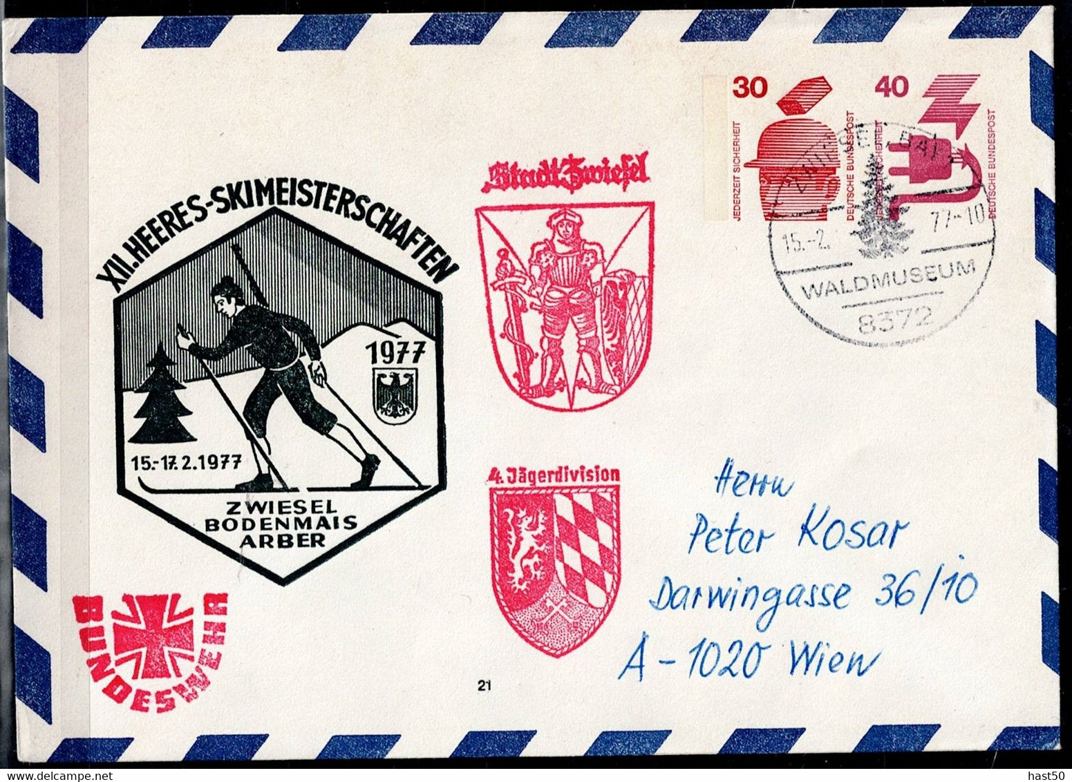 BRD FGR RFA - Privatumschlag XII. Heeres-Skimeisterschaft (MiNr: PU 091 D2/001) 1977 - Gelaufen - Privatumschläge - Gebraucht