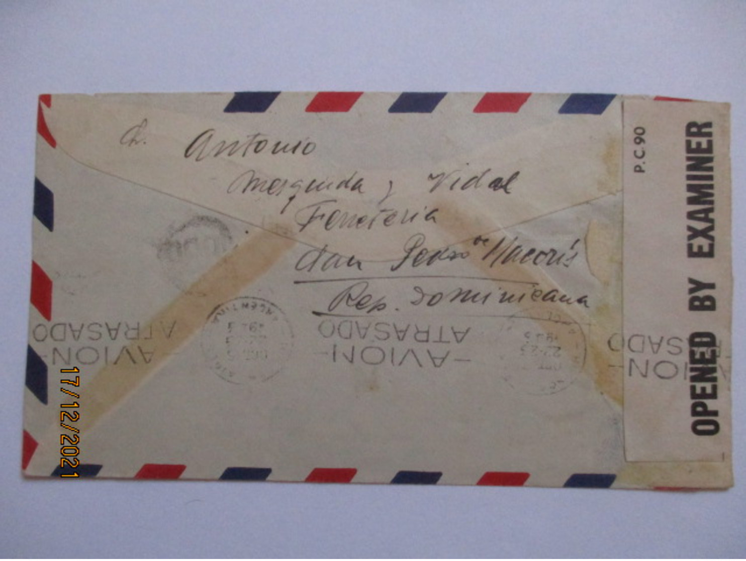 Rep. Dominicana, Zensur Luftpostbrief 1943 (44618) - Dominicaine (République)