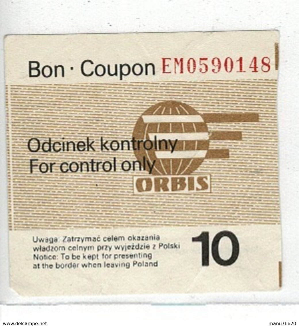 Ancien Ticket  ORBIS POLOGNE , For Control Only EM 0590148, Dim: 6,8 X 6,6 Cm. - Non Classés