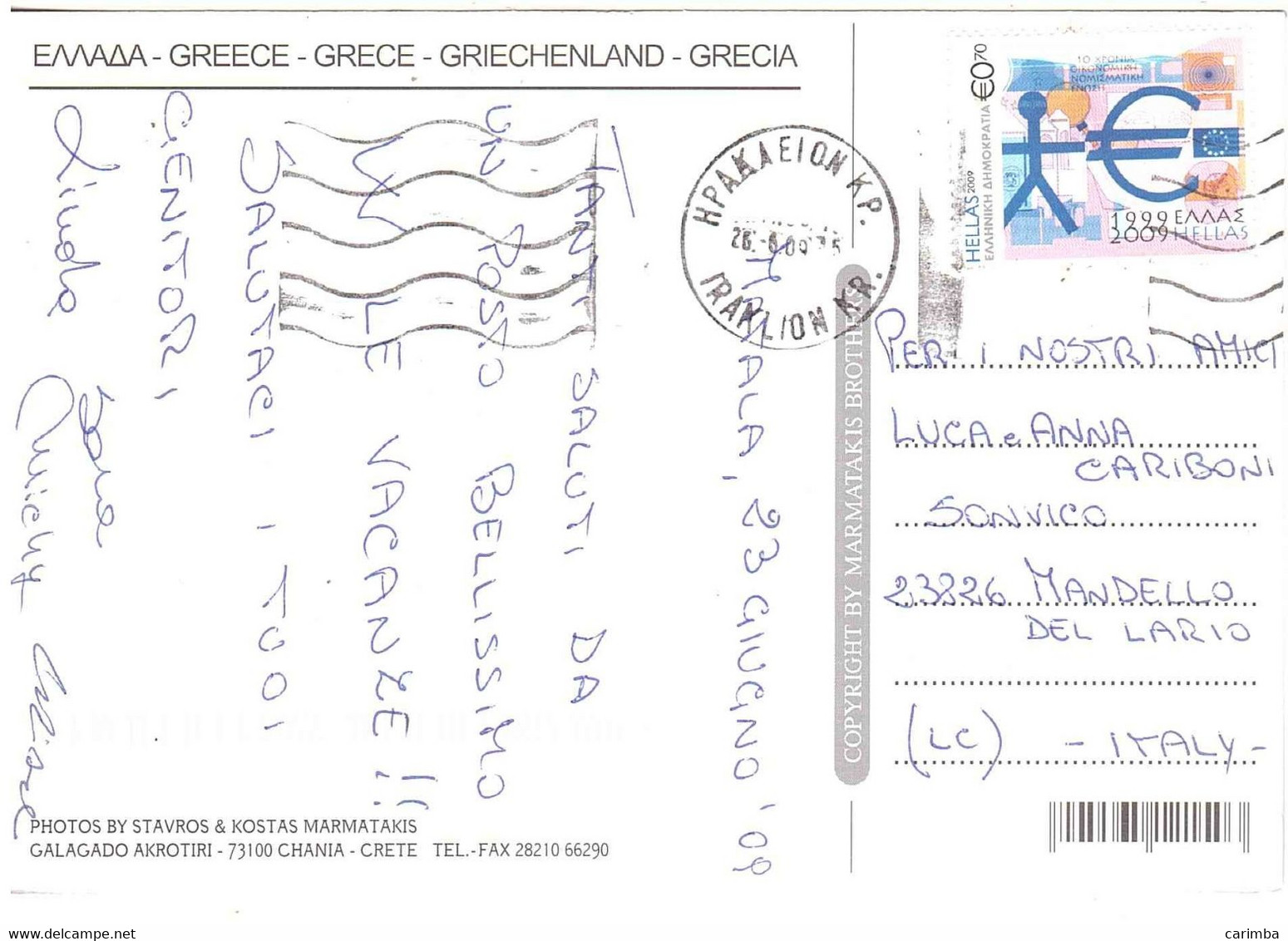 2009 CARTOLINA PER ITALIA - Storia Postale