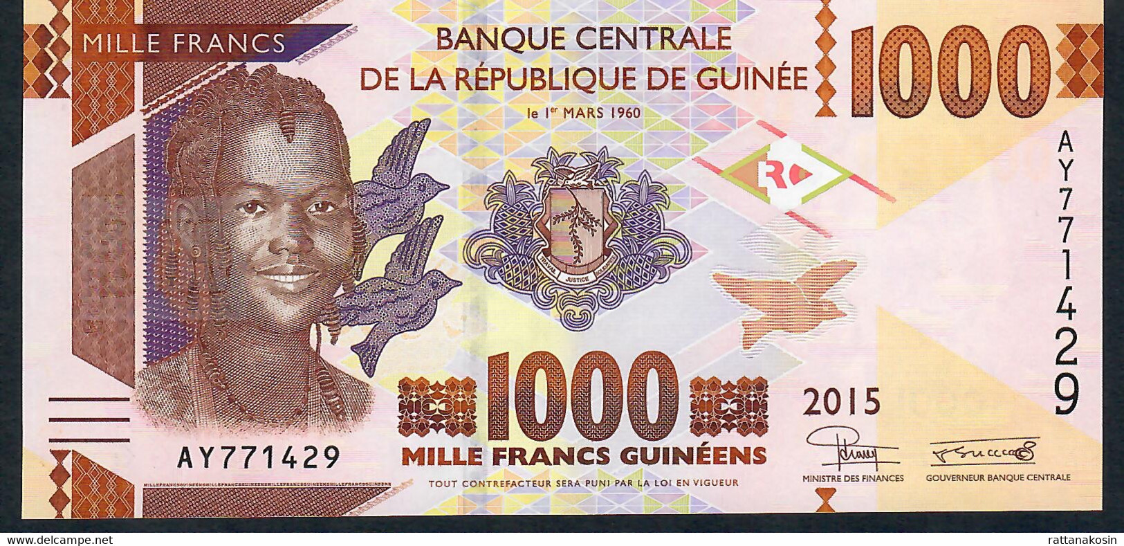GUINEA P48a 1000 FRANCS 2015  #AY    UNC. - Guinea