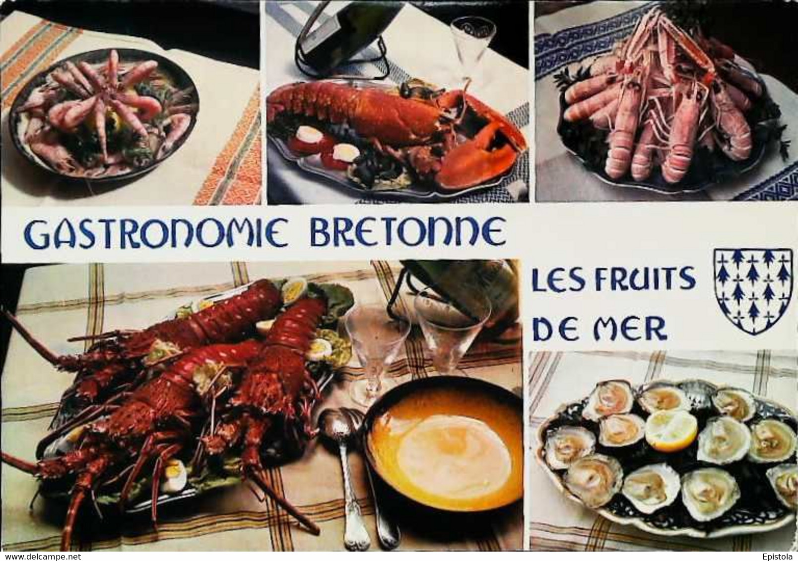 ► CPSM Gastronomie Bretonne  Fruits De Mer  Huitres Langoustines Crabes  1970 - Recettes (cuisine)