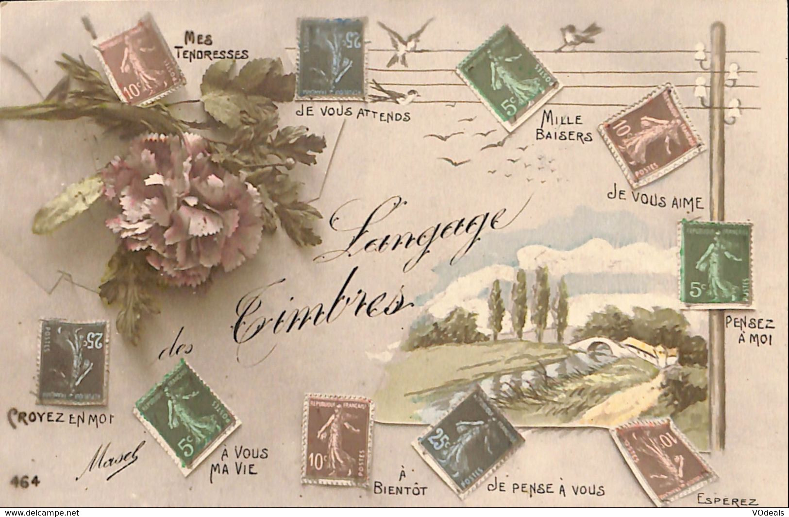 037 298 - CPA - Thème -  Timbres (représentations) - Fantaisie - Romantique - Les Timbres Et Leur Langage - Francobolli (rappresentazioni)