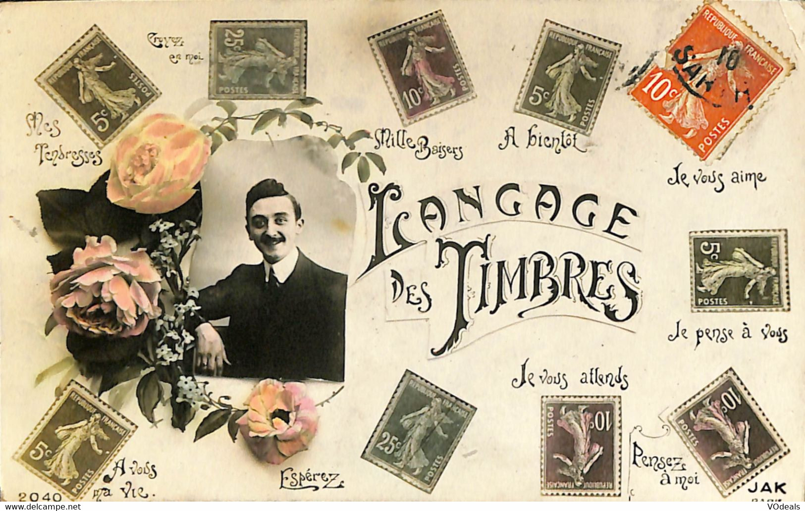 037 305 - CPA - Thème -  Timbres (représentations) - Fantaisie - Romantique - Les Timbres Et Leur Langage - Stamps (pictures)