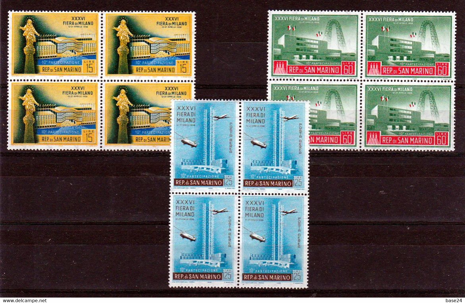 1958 San Marino Saint Marin FIERA DI MILANO 4 Serie Di 3v. Quartina MNH** Bl.4 - Usados