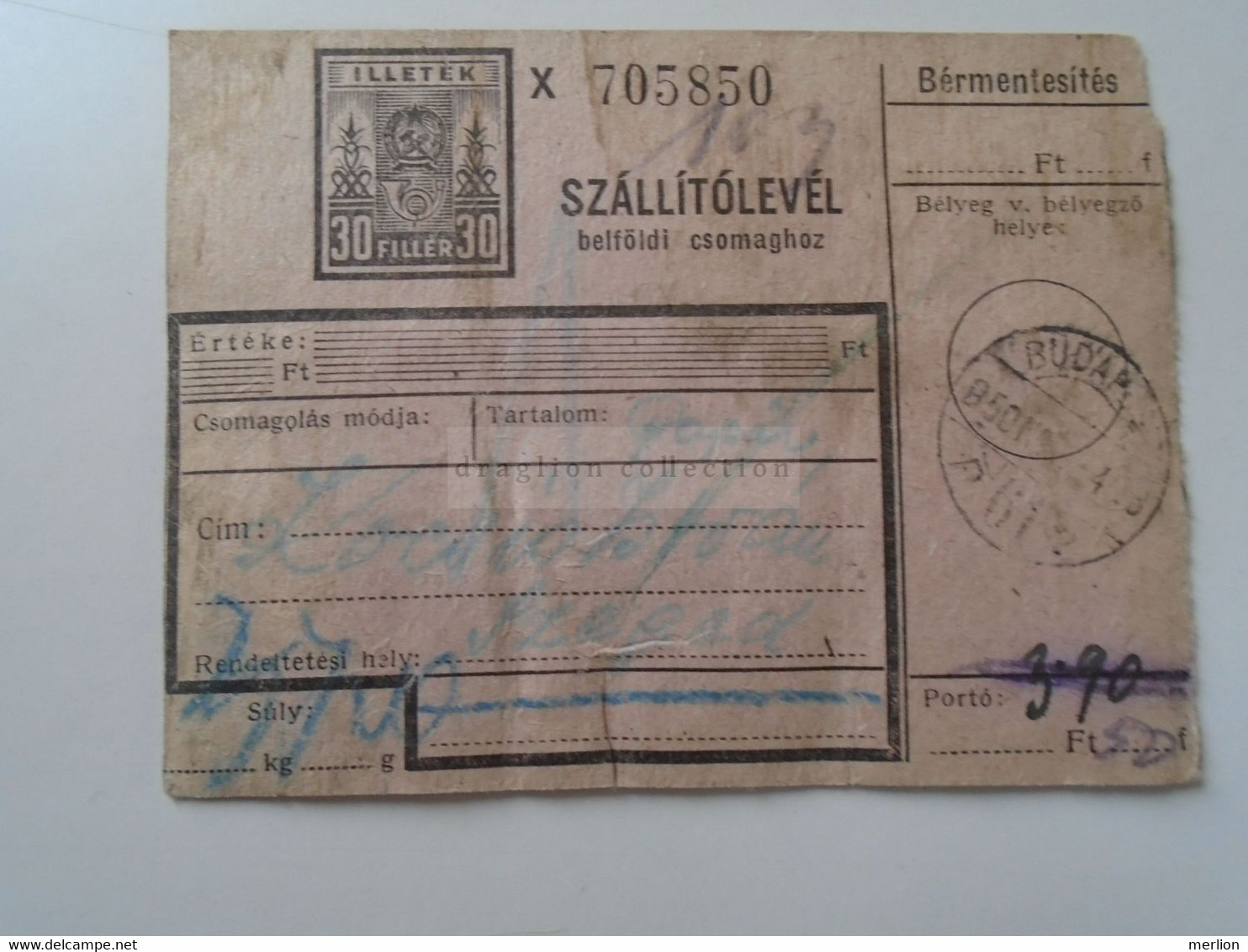 D187119 Hungary  Parcel Card  1950  Szeged   Stamp May 1. 1950 - Parcel Post
