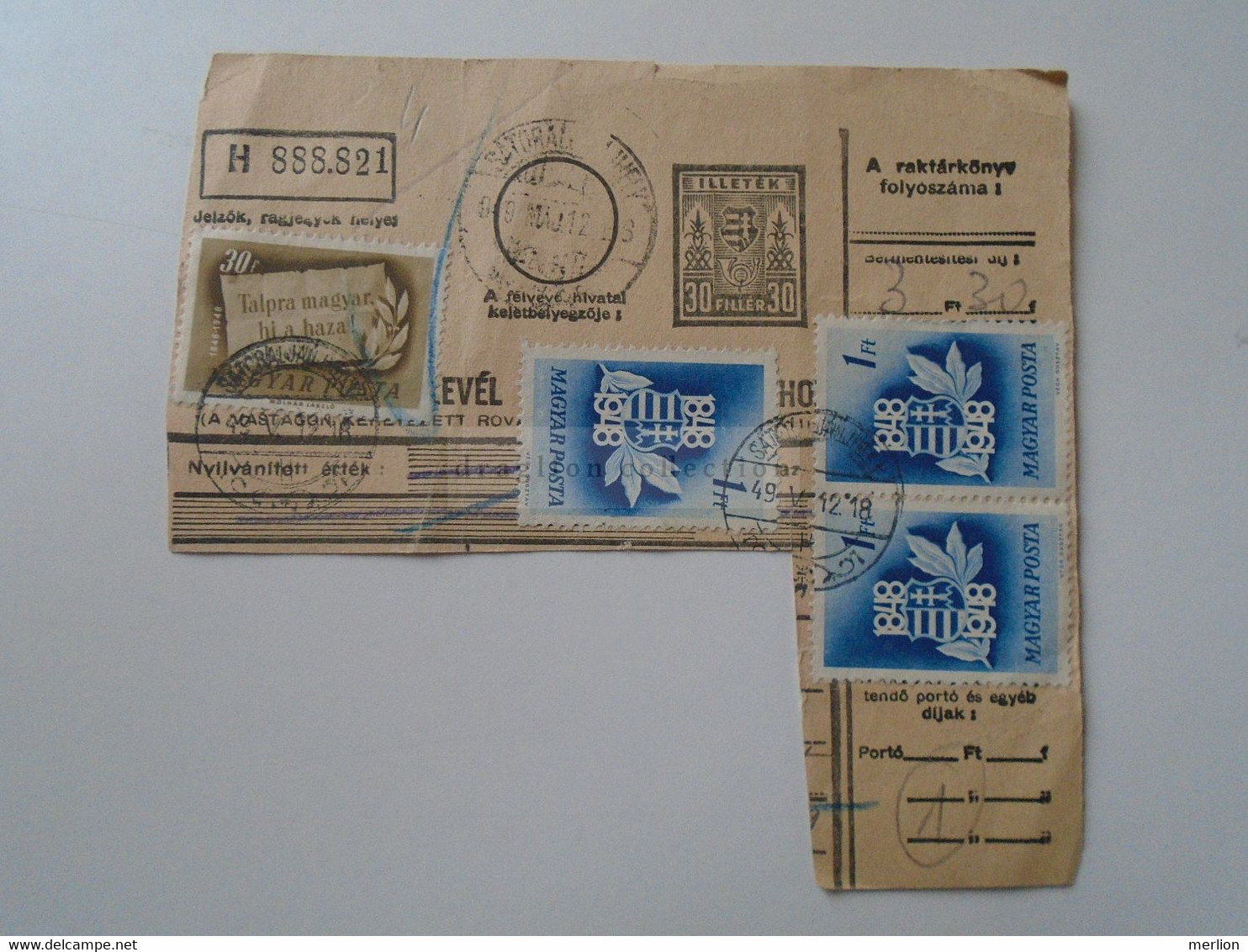 D187120  Hungary  Parcel Card  (cut)  1949   Sátoraljaújhely - Pacchi Postali