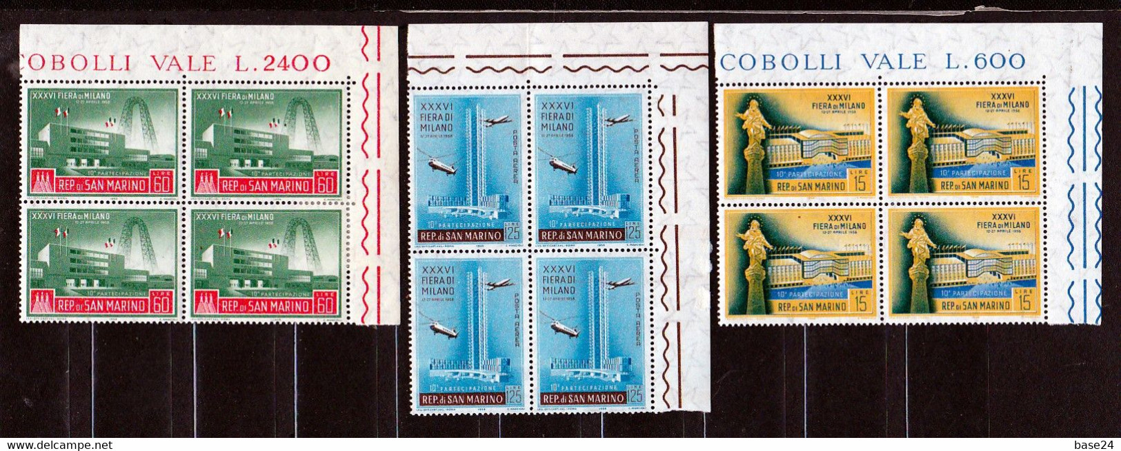 1958 San Marino Saint Marin FIERA DI MILANO 4 Serie Di 3v. Quartina MNH** Bl.4 - Usados