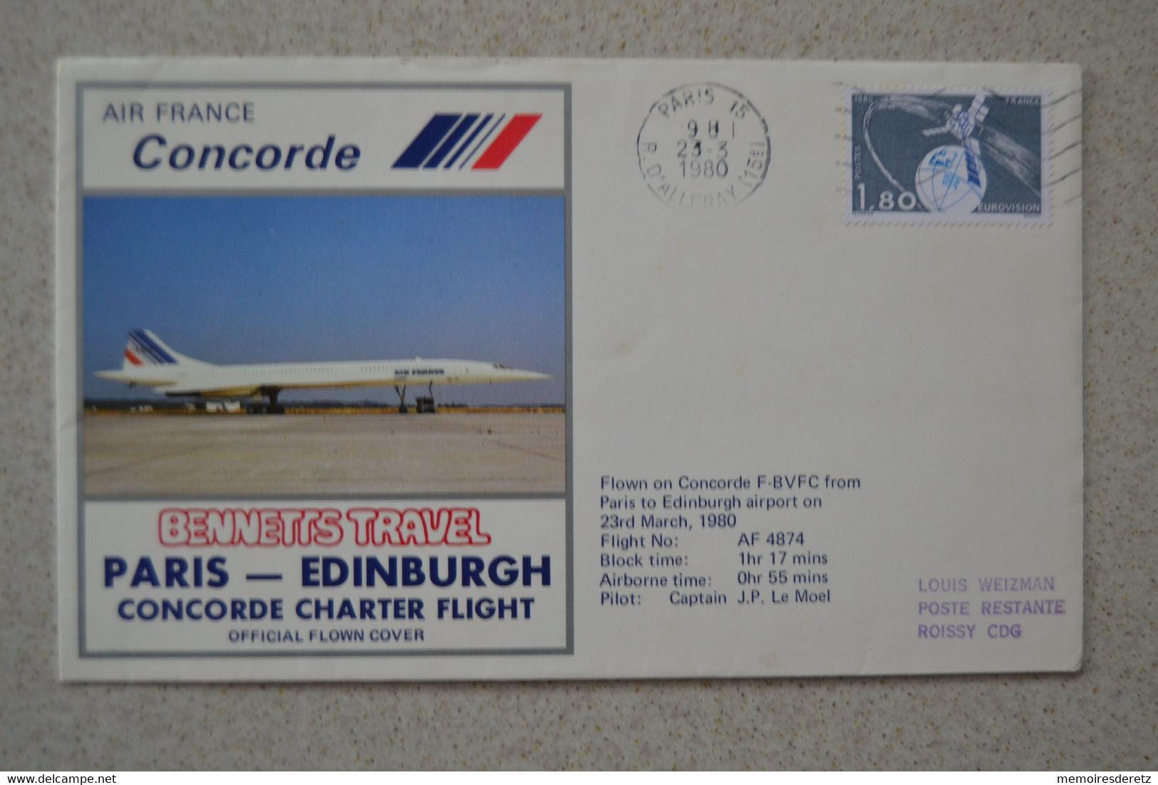 Avion CONCORDE - Pli Bennetts Travel - PARIS EDINBURGH 23/03/1980 - Concorde