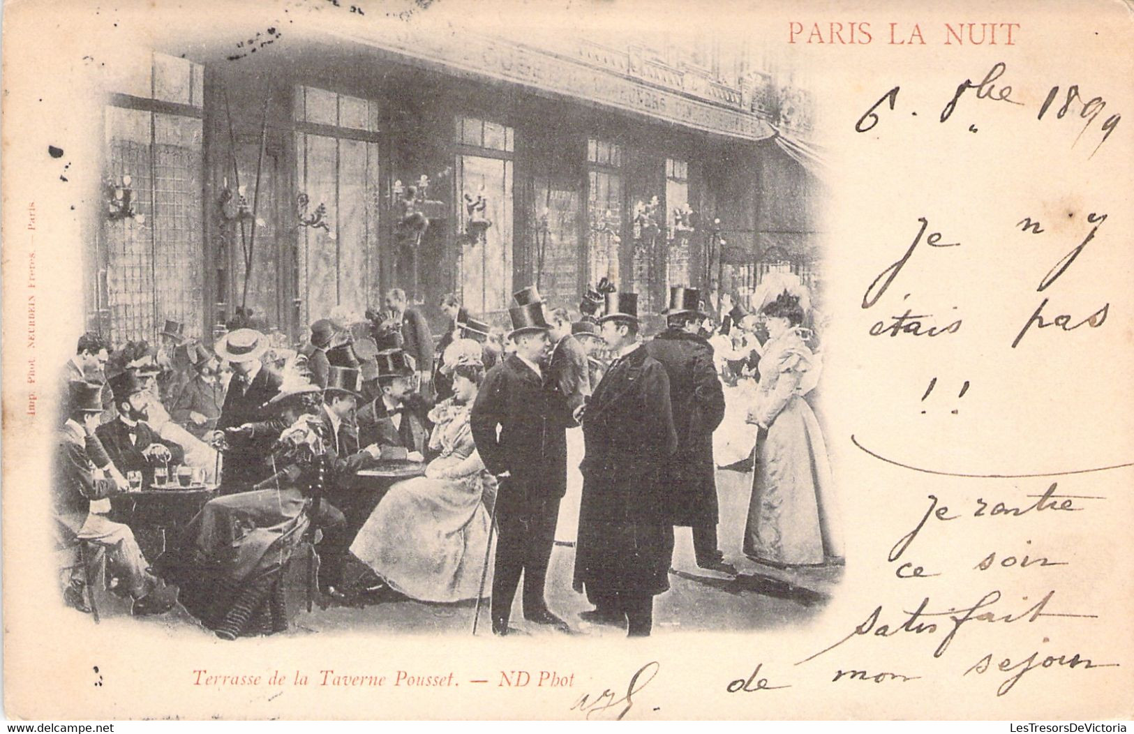 Paris La Nuit - Terrasse De La Taverne Pousset - Oblitérée à Paris En 1899 - Paris By Night
