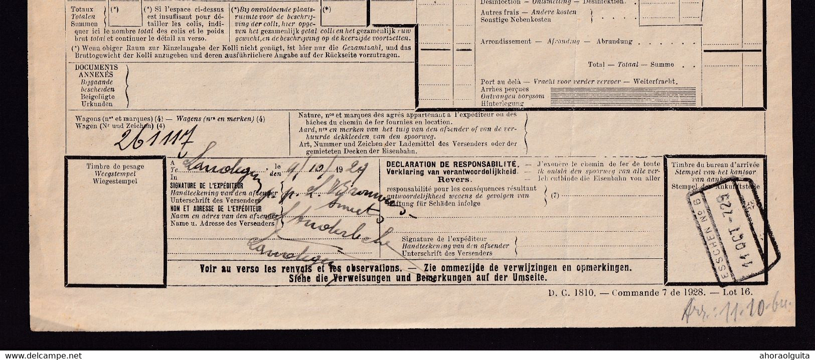 955/27 -- Cachets De Gare De FORTUNE - Lettre De Voiture LANDEGEM 1929 (type 3 étoiles) Vers ESSCHEN - Sonstige & Ohne Zuordnung