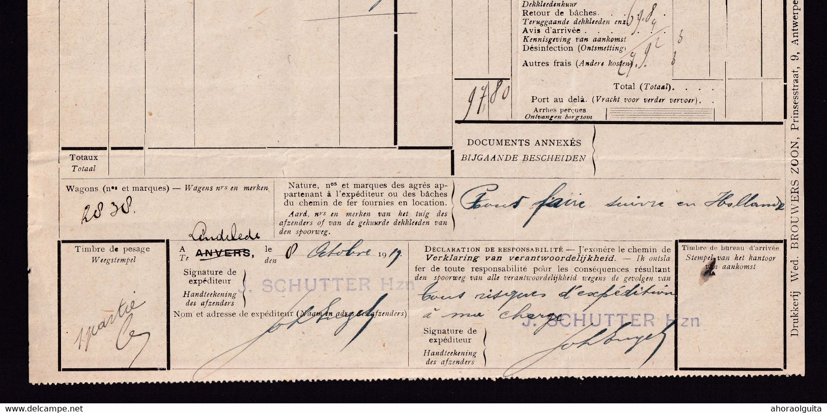 DDAA 764 --  Cachets De Gare De FORTUNE - Lettre De Voiture Griffe Linéaire LENDELEDE 1919 En Violet - Sonstige & Ohne Zuordnung