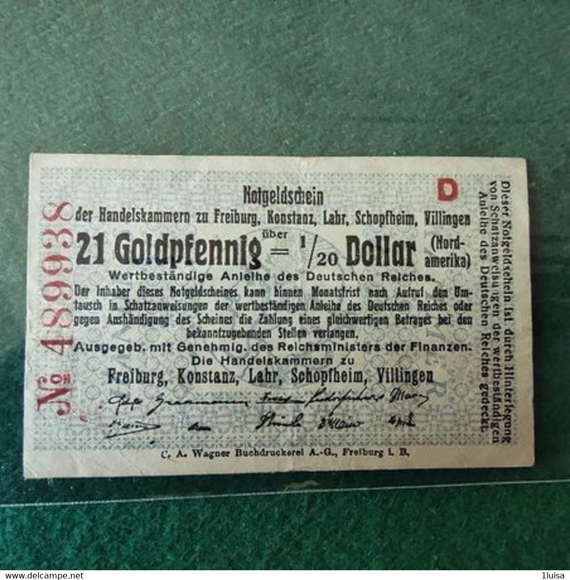 GERMANIA 1/20 DOLLAR 1923 - Deutsche Golddiskontbank