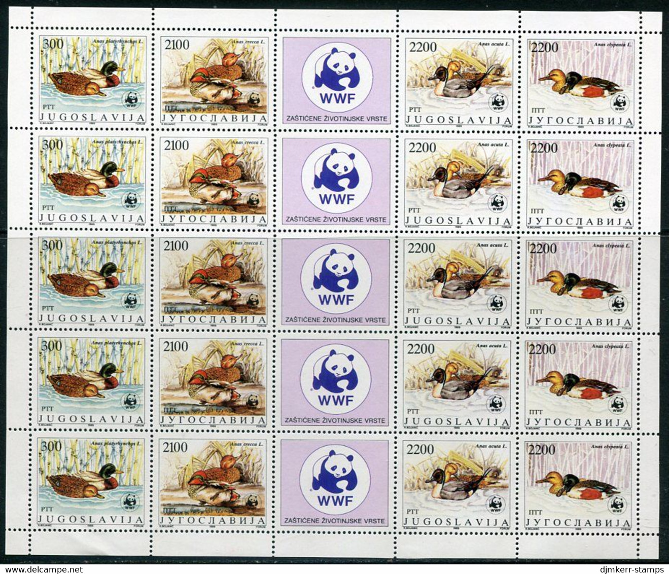 YUGOSLAVIA 1989 WWF: Ducks In Sheet  MNH / **.  Michel 2328-31 - Blocks & Sheetlets