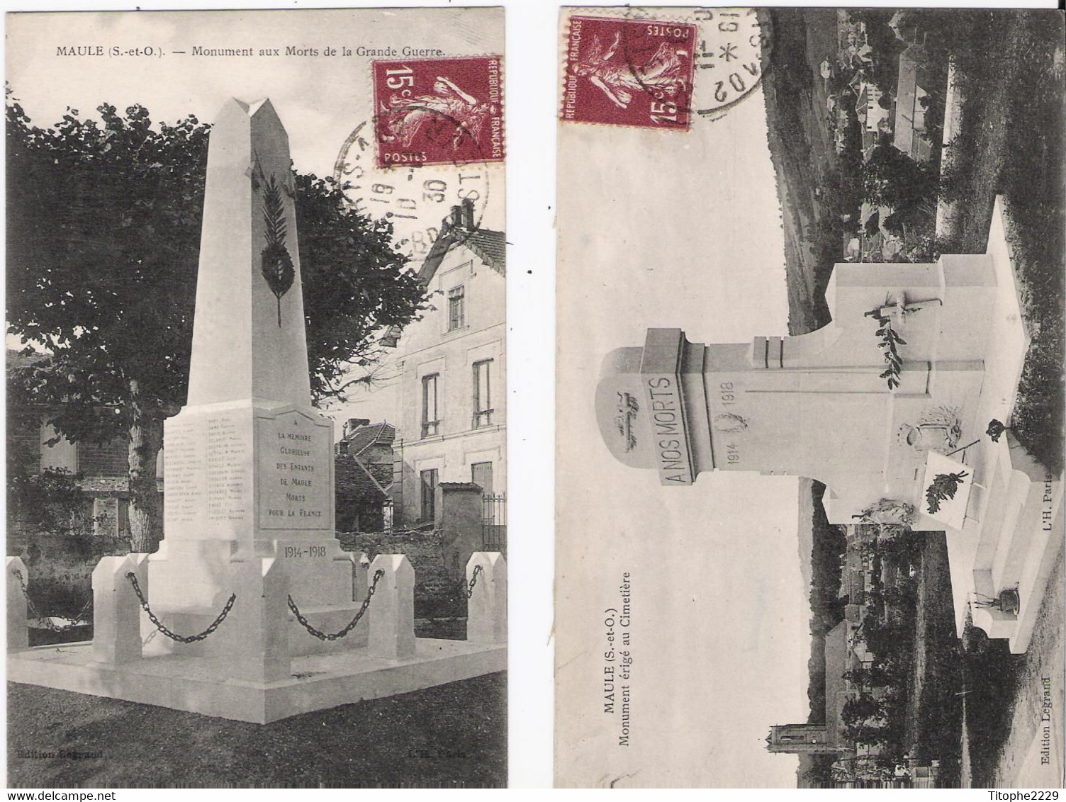 78 - MAULE - Lot De 2 Cp - Monument Aux Morts De La Grande Guerre + Monument érigé Au Cimetière - Maule