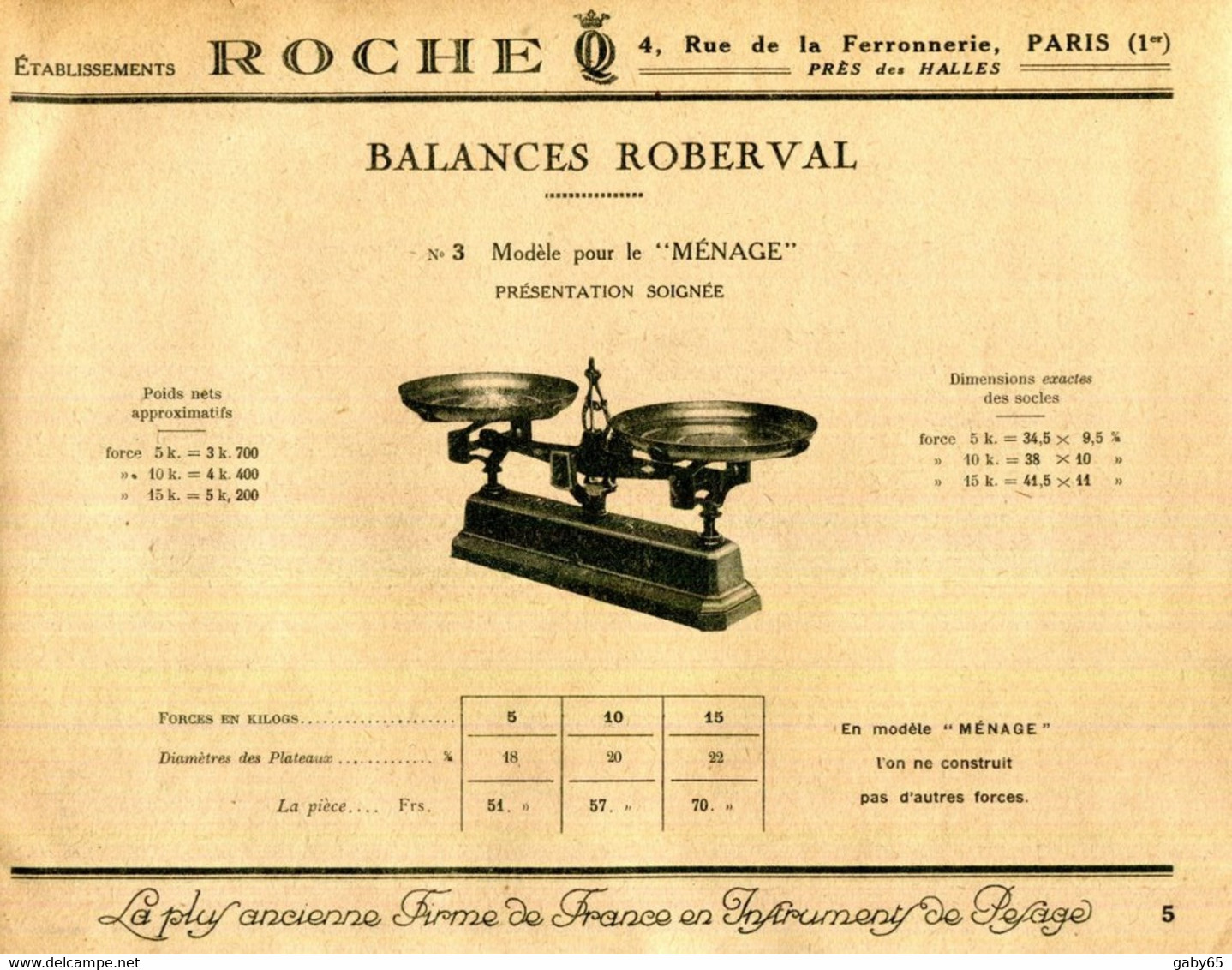 CATALOGUE 1928.MANUFACTURE D'INSTRUMENTS DE PESAGE.Ets.ROCHE 4 RUE DE LA FERRONNERIE.PARIS. - Non Classés