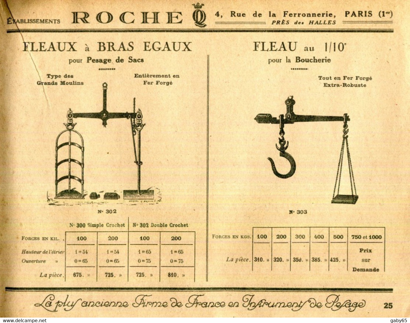 CATALOGUE 1928.MANUFACTURE D'INSTRUMENTS DE PESAGE.Ets.ROCHE 4 RUE DE LA FERRONNERIE.PARIS.