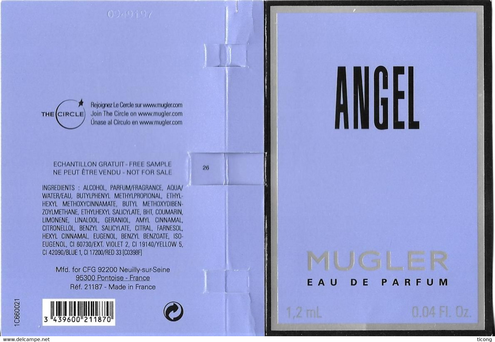 PARFUM MUGLER - ANGEL - VOIR LES SCANNERS - Echantillons (tubes Sur Carte)