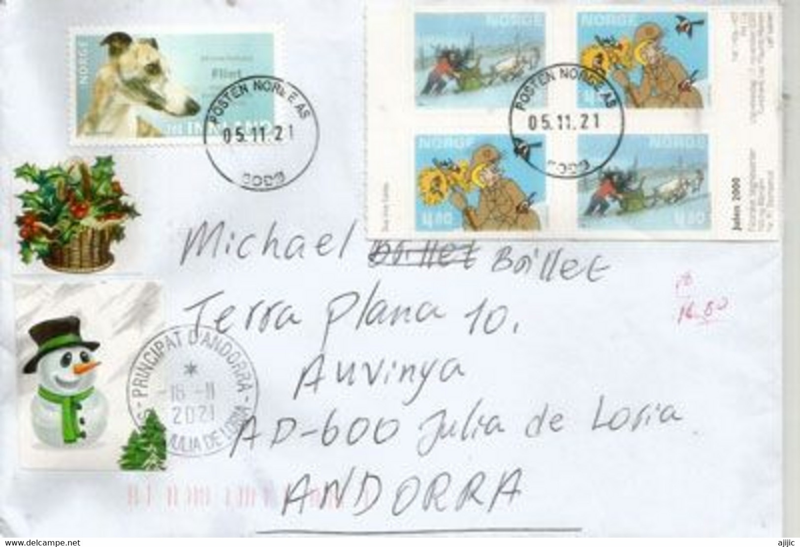 Nils Et Blåmann, Bande Dessinée Norvégienne, Lettre De Norvège Adressée Andorra, Avec Timbre à Date Arrivée - Storia Postale