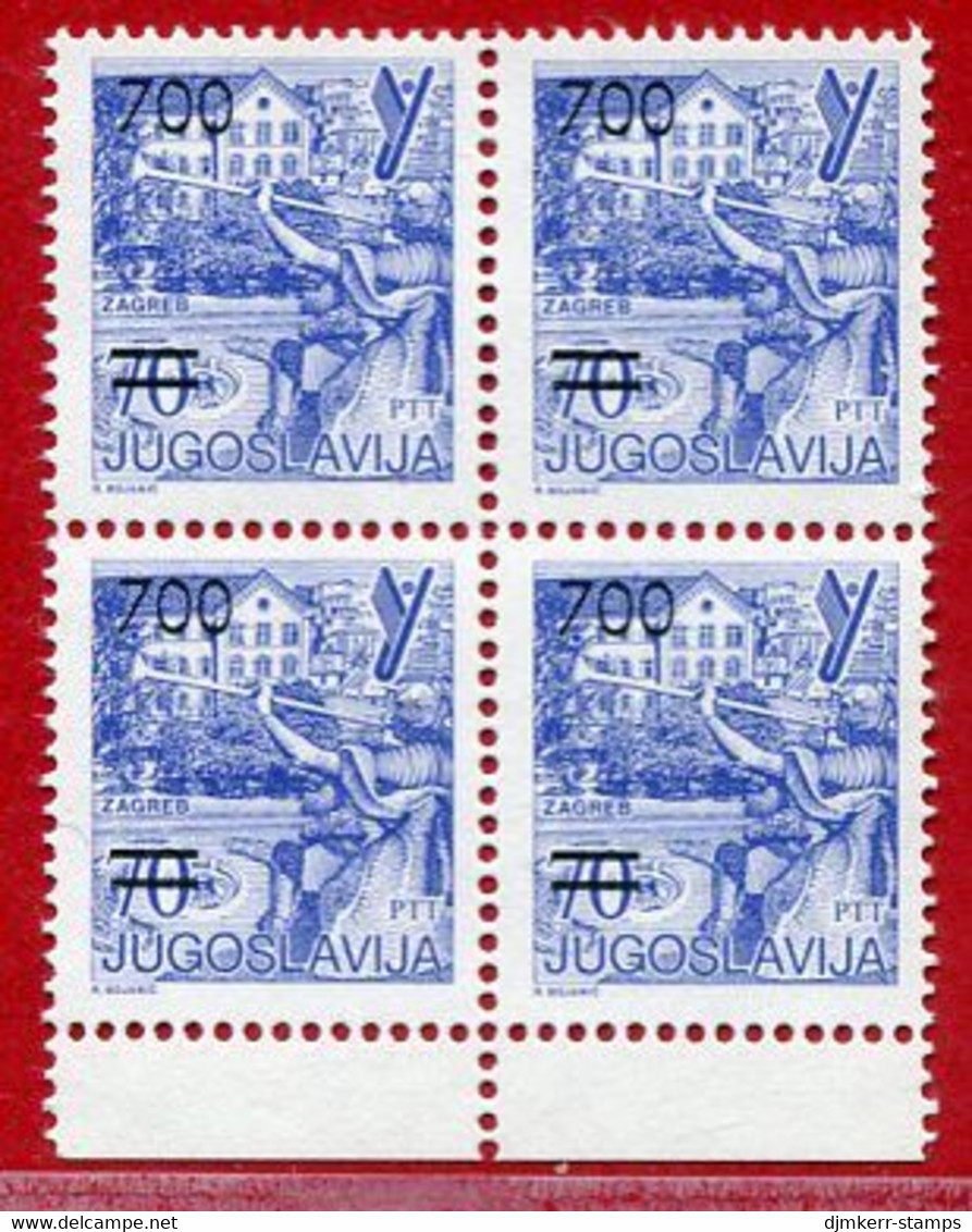 YUGOSLAVIA 1989 Surcharge  700 On 70 D.block Of 4 MNH / **.  Michel  2392 - Neufs