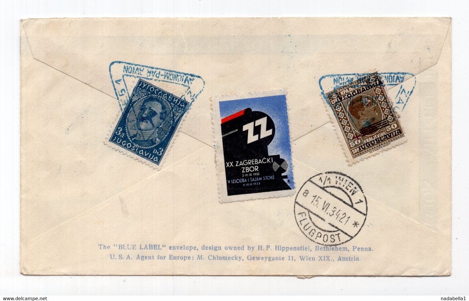 1934 KINGDOM OF YUGOSLAVIA,CROATIA,ZAGREB,AIRMAIL REGISTERED COVER TO AUSTRIA,ZAGREB FAIR POSTER STAMP AT THE BACK, - Airmail