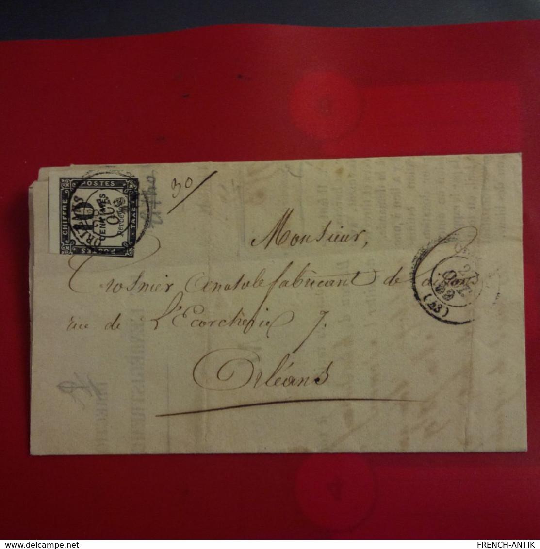 LETTRE AVEC TAXE 10 CENTIMES POUR ORLEANS 1852 - 1859-1959 Brieven & Documenten