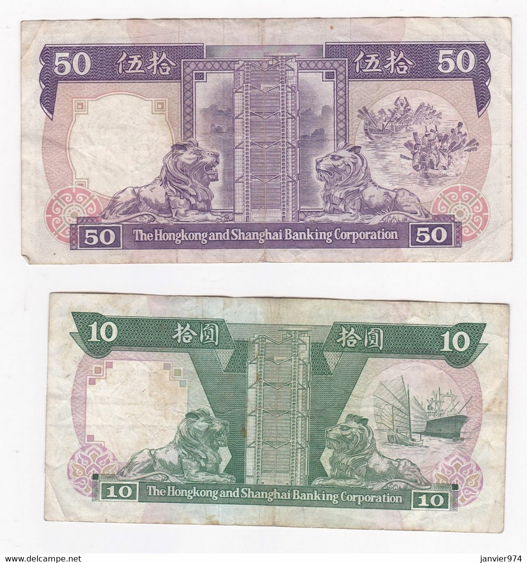 Hong Kong 2 Billets De 50 Dollars 1990 Et 10 Dollars 1990, Ayant Circulé - Hong Kong